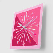 Horloge Carrée Sunburst géométrique moderne, vin et rose Fuchsia (Angle)