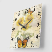 Horloge Carrée Sunflowers and butterfly (Angle)