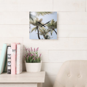 Horloge Carrée Sunlit Palm Jungle #1 #tropical #wall #art