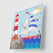 Horloge Carrée Sunny Sailing Ocean Adventure Voilier Phare (Angle)