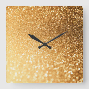 Horloge Carrée Sunny Sparkle Jaune Luxe Parties scintillant Or te