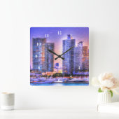 Horloge Carrée Sunrise de Miami Skyline (Maison)