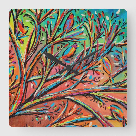 Horloge Carrée Sunrise Treetop Birds II (Recto)