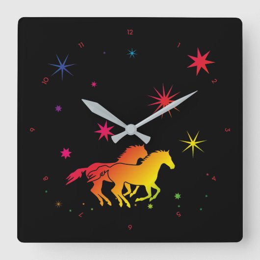 Horloge Carrée Sunset Horse Wall Clock (Recto)