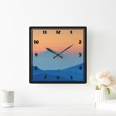 Horloge Carrée Sunset Mountains Abstract (Maison)