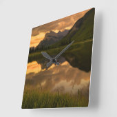 Horloge Carrée Sunset & Mountains, Alberta Canada (Angle)