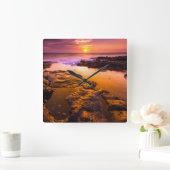 Horloge Carrée Sunset over tide pools, Hawaii (Maison)