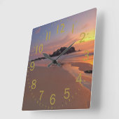 Horloge Carrée Sunset plage (Angle)