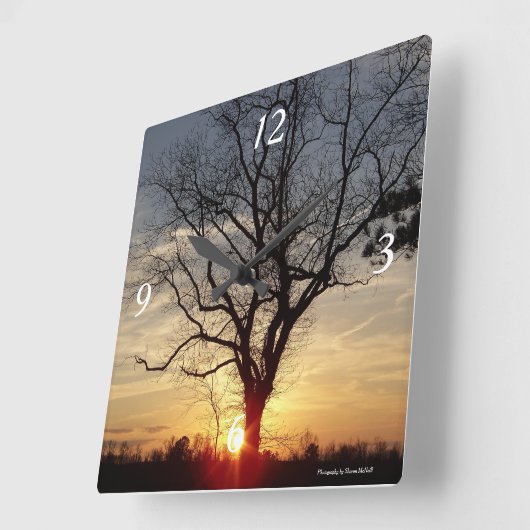 Horloge Carrée Sunset tree clock (Angle)