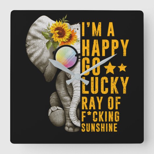 Horloge Carrée Sunshine Sunflower Citation positive Elephant (Recto)