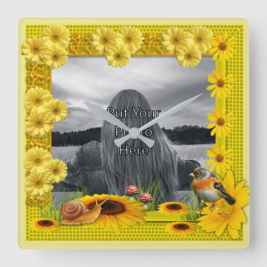 Horloge Carrée Sunshine Yellow Sunflower Photo Frame (Recto)