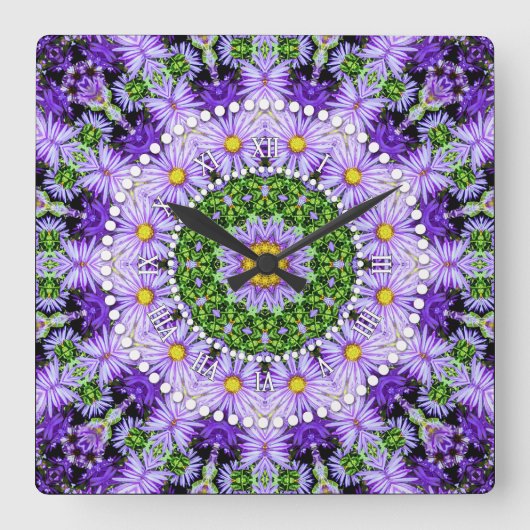 Horloge Carrée Super Fleur puissance violet Lilac vert (Recto)