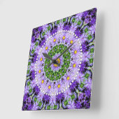 Horloge Carrée Super Fleur puissance violet Lilac vert (Angle)