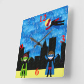 Horloge Carrée Super Hero Boys Bithday Party (Angle)