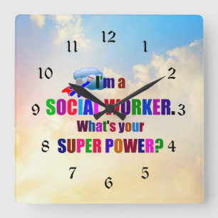 Horloge Carrée super-héros "Je suis travailleur social"