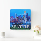 Horloge Carrée Super Moon se lève près de Seattle skyline (Maison)