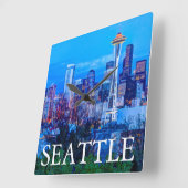 Horloge Carrée Super Moon se lève près de Seattle skyline (Angle)