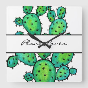 Horloge Carrée Superbe aquarelle prickly Cactus