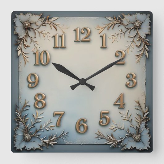 Horloge Carrée Superbe décoration bleue  (Recto)