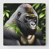 Horloge Carrée Superbe Gorille Argent - Jungle King (Recto)