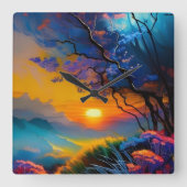 Horloge Carrée Superbe lever de soleil sur l'étang (Recto)