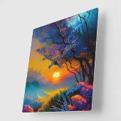 Horloge Carrée Superbe lever de soleil sur l'étang (Angle)