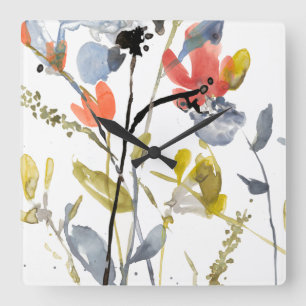 Horloge Carrée Superposition de fleurs - Aquarelle Fleurs et tige