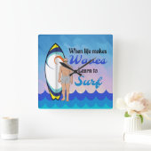 Horloge Carrée Surboard Ocean Waves Blue Motivational Quote (Maison)