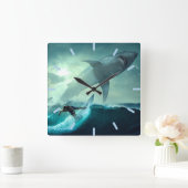 Horloge Carrée Surf avec requins (Maison)