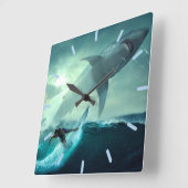 Horloge Carrée Surf avec requins (Angle)