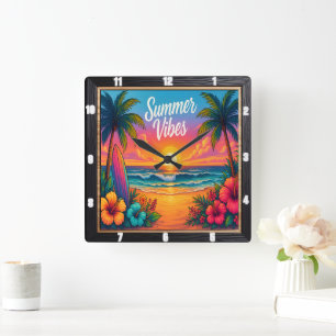 Horloge Carrée Surf de plage Summer Vibes
