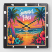 Horloge Carrée Surf de plage Summer Vibes (Recto)