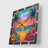 Horloge Carrée Surf de plage Summer Vibes (Angle)