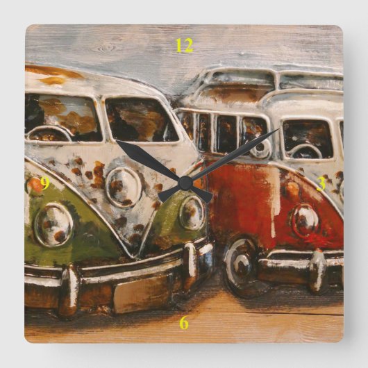 Horloge Carrée Surf dude Campervans. (Recto)