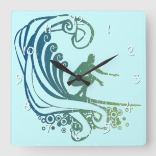 Horloge Carrée Surfeur Cool Surfant les Vagues de l'Océan Bleu Tu