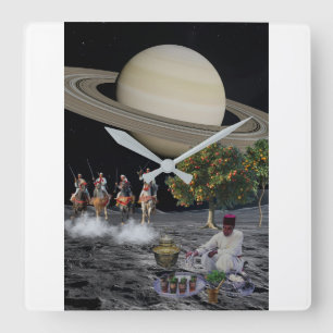 Horloge Carrée Surreal Moroccan Fantasia Saturn Space Collage