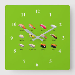 Horloge Carrée Sushi cute kawaii wasabi modern Japanese food art