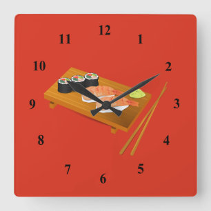 Horloge Carrée Sushi Japanese cartoon food