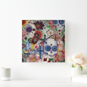 Horloge Carrée suskull day of the dead tattoo art cloture (Maison)