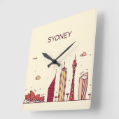 Horloge Carrée Sydney, Australie | Doodle Skyline (Angle)