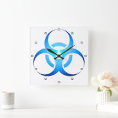 Horloge Carrée Symbole Bio-Risque Bleu avec points (Maison)