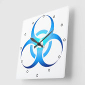 Horloge Carrée Symbole Bio-Risque Bleu avec points (Angle)