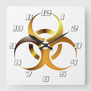 Horloge Carrée Symbole Bio-Risque or avec chiffres