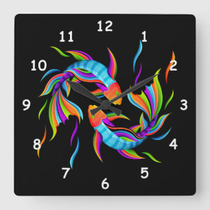 Horloge Carrée Symbole de la natation colorée ou Yin et Yang