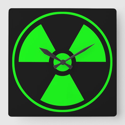 Horloge Carrée Symbole de rayonnement radioactif nucléaire en ver (Recto)