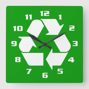 HORLOGE CARRÉE SYMBOLE DE RECYCLAGE BLANC COOL POUR UNE PLANÈTE V
