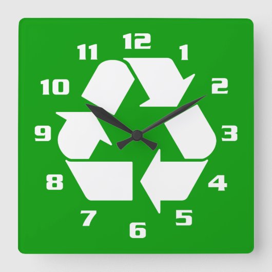 HORLOGE CARRÉE SYMBOLE DE RECYCLAGE BLANC FRAIS POUR ALLER VERS U (Recto)