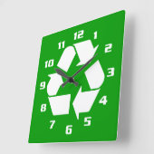 HORLOGE CARRÉE SYMBOLE DE RECYCLAGE BLANC FRAIS POUR ALLER VERS U (Angle)