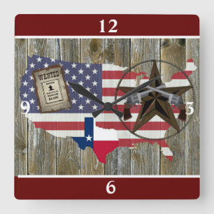 Horloge Carrée SYMBOLE LE PLUS Recherché DU Texas LONE Star Dueli