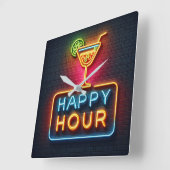 Horloge Carrée SYMBOLE NEON Happy Hour (Angle)